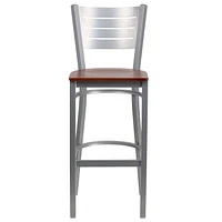 Lot de 2 pièces - Tabouret de bar de la série HERCULES en métal argenté avec dossier à lattes - siège en bois de cerisier