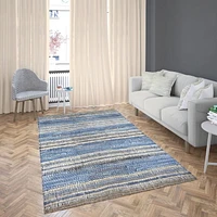 Fabstyles Indigo Recycled Denim & Leather Rug for Living Room, Hallway, Patio