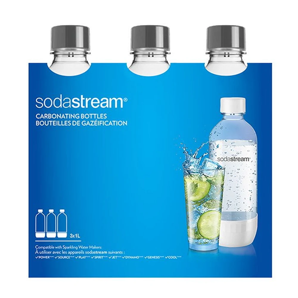 SodaStream bouteilles de gazéification grises de 1 L, Ens. de 3