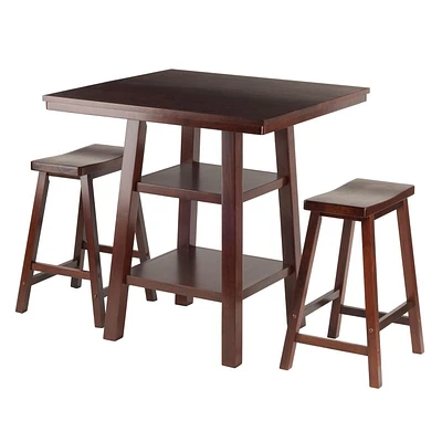 Ens. Orlando de Winsome table haute avec 2 étagères et 2 tabourets à siège genre selle de 3 pièces