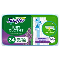 Recharges de linges humides pour balai Swiffer pour balayer et nettoyer les planchers, nettoyant pour planchers multi-surfaces avec fraîcheur Febreze, parfum Lavande, 24unités 24CT