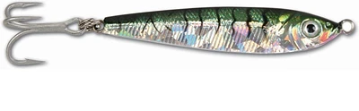 GOT-CHA JF3-GTS Jigfish Lure, 3-3/4", 3oz, 2/0 Treble Hook, Green/Silver Tiger, Jigfish Lure, Green/Silver Tig