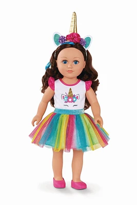 My Life As Poseable Unicorn Trainer 18" Poupée, Cheveux Bruns, Yeux Bleus