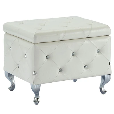 Ottomane de rangement contemporain en velours/metal, blanc