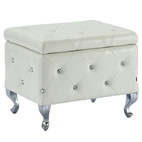 Ottomane de rangement contemporain en velours/metal, blanc