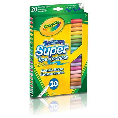 Marqueurs Super pointes lavables, 20 ct Paquet de 20 marqueurs lavables avec de super pointes de Crayola. Des marqueurs offre une application de couleur impeccable, qui couvre parfaitement..