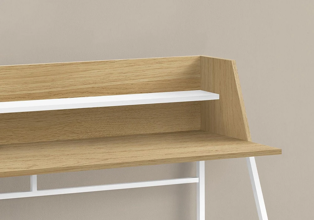 Monarch Specialties Computer Desk, Home Office, Laptop, Storage Shelves, 48"l, Work, Metal, Laminate, Natural, White, Contemporary, Modern