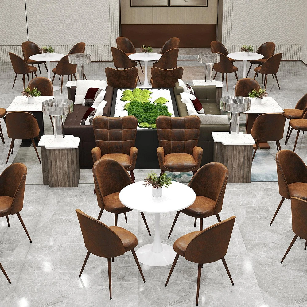 Ensemble de salle à manger 3 pièces Homy Casa avec table ronde blanche et 2 chaises rembourrées pour cuisine et salle à manger