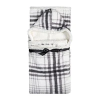 Safdie & Co. Couverture Jeté à Capuche Hoodzy Ultra Doux en Sherpa Réversible Carreaux Gris
