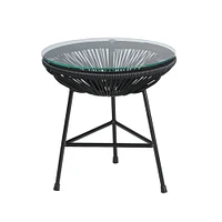 Capu Outdoor Modern Side Table in White, Wrapped Wicker Side Table, Indoor - Outdoor Table