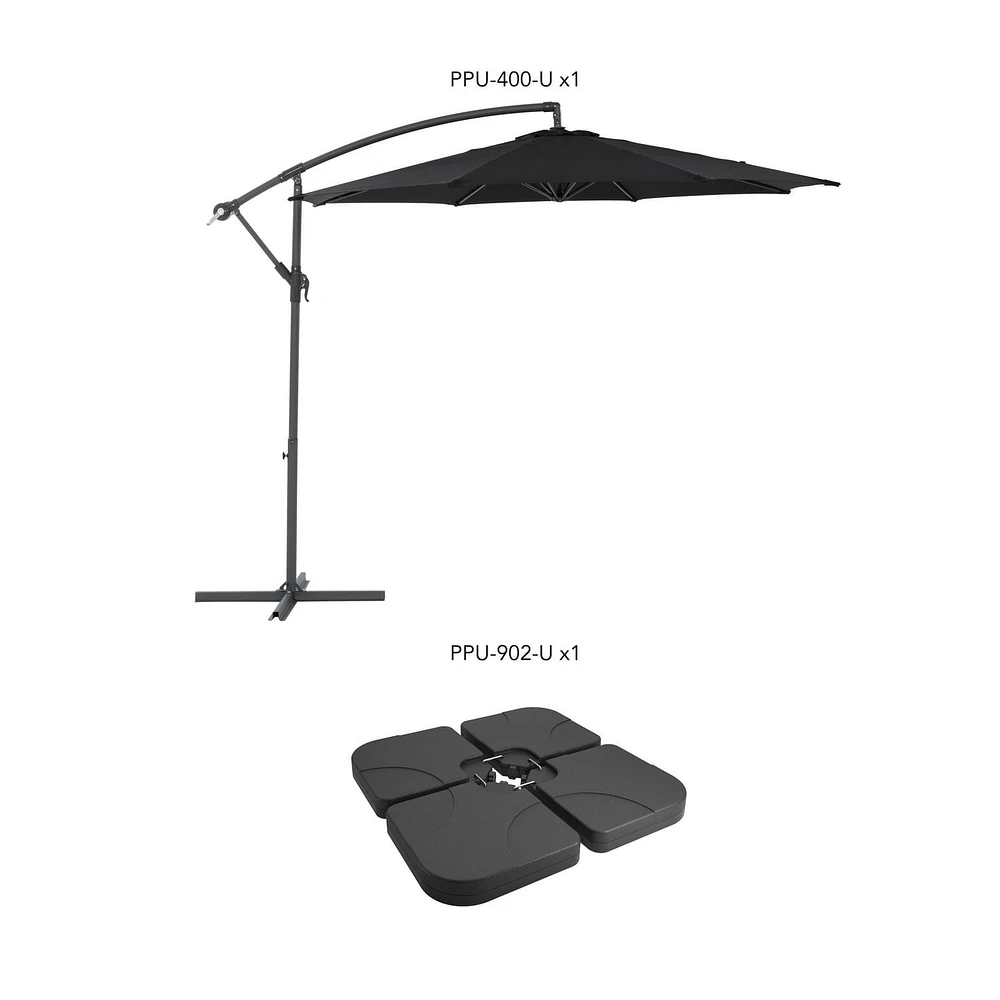 Parasol de terrasse inclinable en porte-à-faux CorLiving de 9,5 pieds avec cadre en acier, 8 bras de support et poids de base inclus