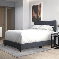 Grand lit moderne de 60 po revêtu de tissu, charbon