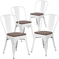 4 Pk. White Metal Stackable Chair with Wood Seat
