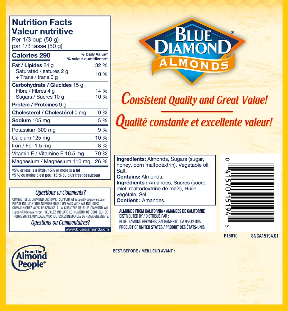 Blue Diamond Honey Roasted Almonds 310g, BD Honey Roasted Almonds 310g