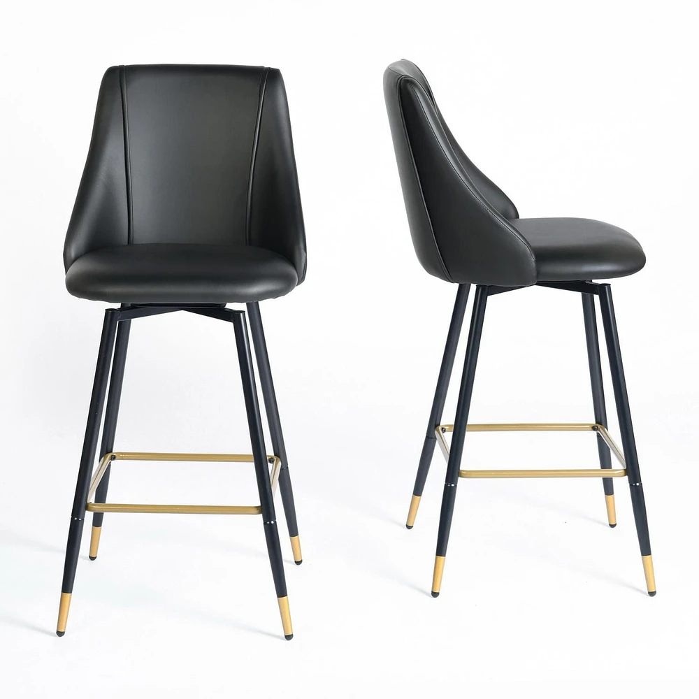Ensemble de 4 tabourets de bar d'extérieur réglables en hauteur avec cadre en acier industriel et siège en MDF résistant à l'humidité – Options noyer/chêne