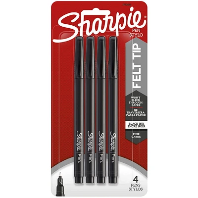 Stylos Sharpie, pointe feutre, pointe fine (0,4 mm), noir 4 unités