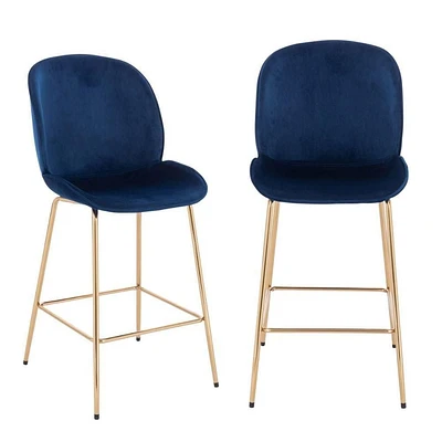 Tabouret en velours rembourré avec pieds dorés – Lot de 2 tabourets confortables en velours avec repose-pieds, design moderne pour cuisines, bars et espaces contemporains