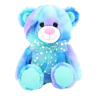Way to Celebrate Valentine’s Day Soft Expression Plush Teddy Bear, Blue With Rainbow