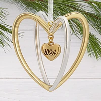 Décoration Hallmark de Noël (Deux cœurs « 2024 », décoration métallique haut de gamme )