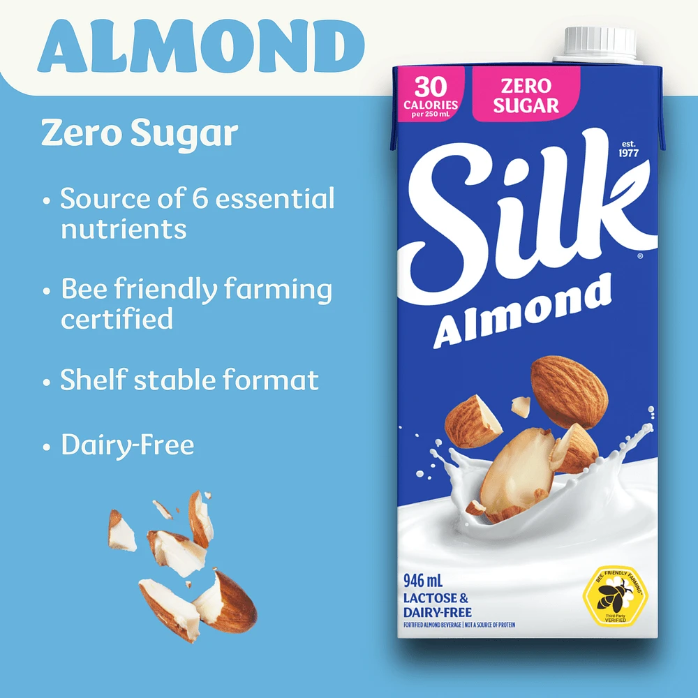 Silk Almond Milk Alternative, Unsweetened, Dairy Free, Shelf Stable, 946 mL