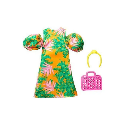 Barbie Coffret Tenue, robe tropicale décolletée, manches bouffantes