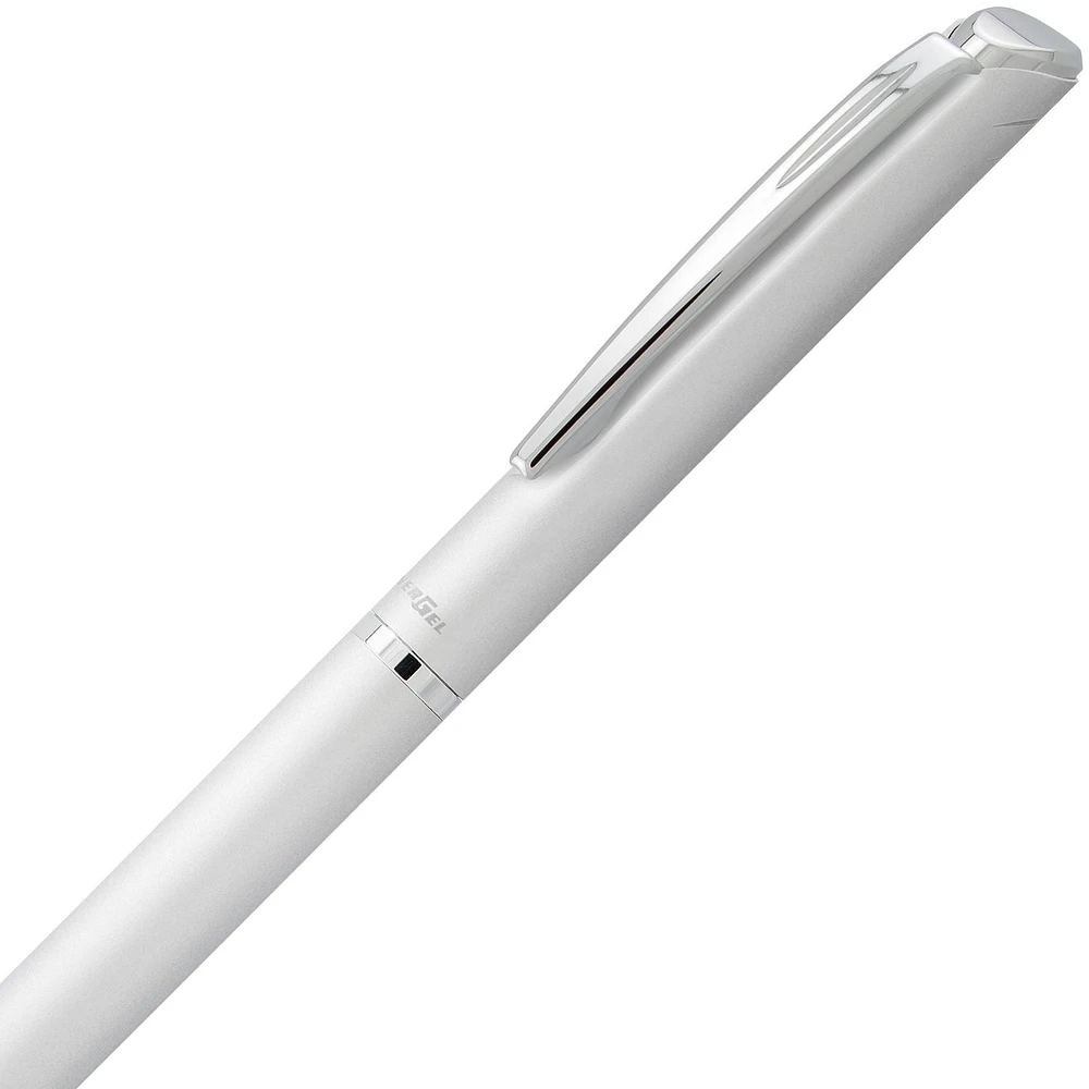 Pentel EnerGel Rétractable Stylo à Encre Gel, Barillet Argent Métal, Encre Noir, 0,7mm, Boîte à Cadeau