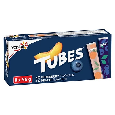 Yoplait 1% Tubes de Yogourt, Pêche/ Bleuet, Yogourt pour Enfants, 8 x 56 g