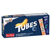 Yoplait 1% Tubes de Yogourt, Pêche/ Bleuet, Yogourt pour Enfants, 8 x 56 g