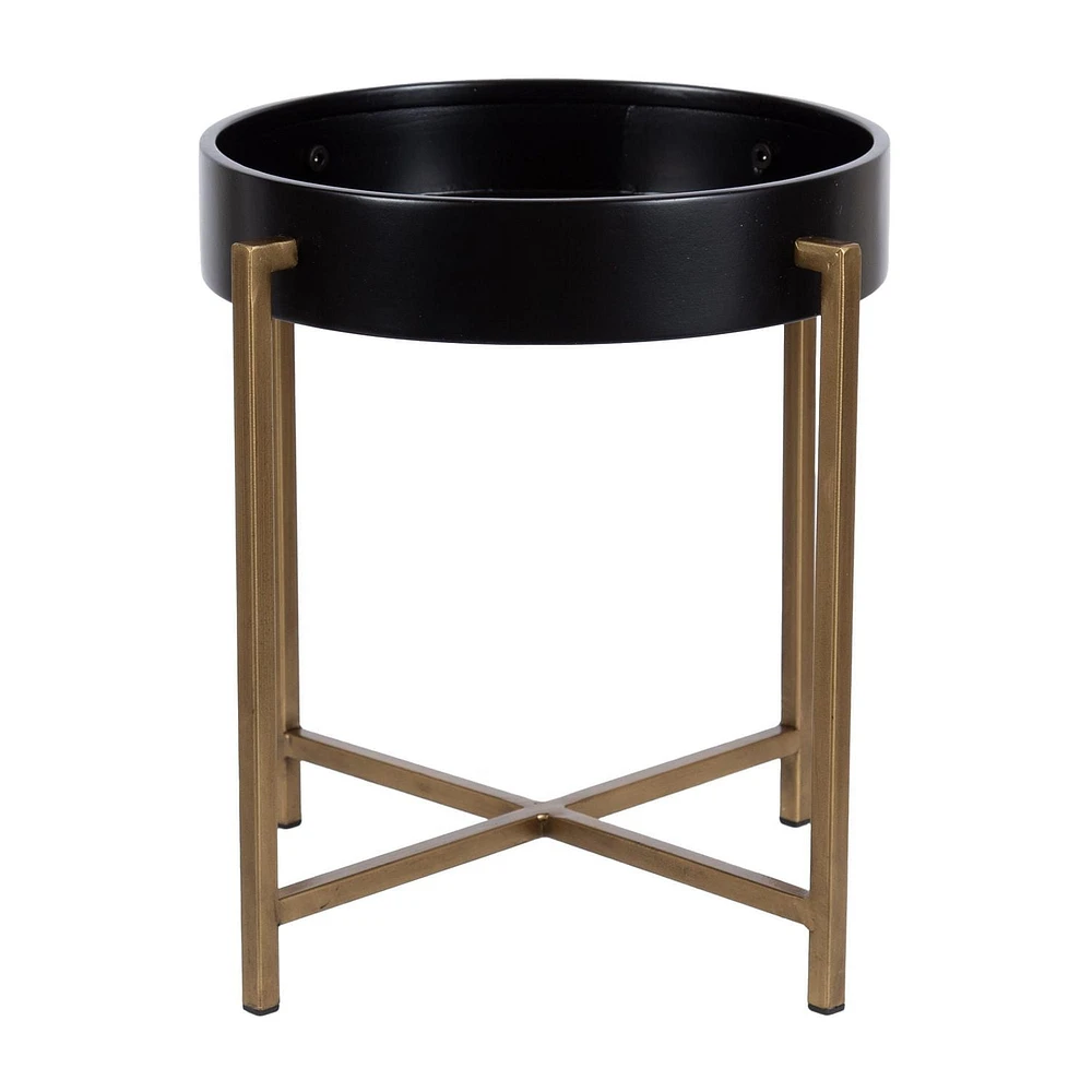 Uniek DesignOvation Valrico Black and Gold Plant Stand, Metal and MDF, 12 H x 11.4 W x 11.4 in D