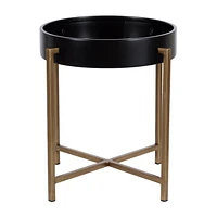 Uniek DesignOvation Valrico Black and Gold Plant Stand, Metal and MDF, 12 H x 11.4 W x 11.4 in D