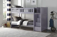 Topline Home Furnishings Lit superposé gris simple sur lit simple avec rangement et marche d'escalier
