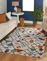 Tapis Motif Faux Lapin Roboto ivoire & multi de 5 pi x 7 pi