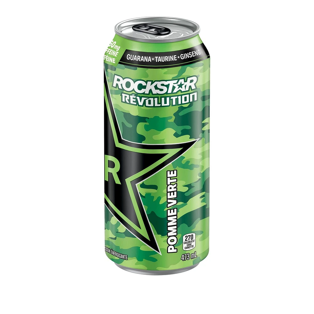 Rockstar Revolt Green Apple Energy Drink, 473mL Can, 473mL