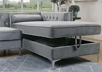 Topline Home Furnishings 2 Piece Sectional with Right Side Storage Chaise, Grey Velvet