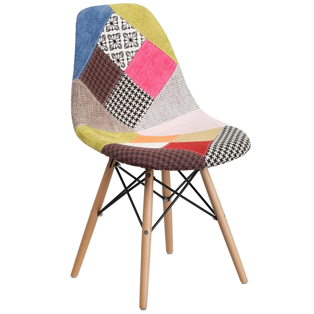 2 pièces Chaise de la série Elon en tissu Milan patchwork avec pattes en bois