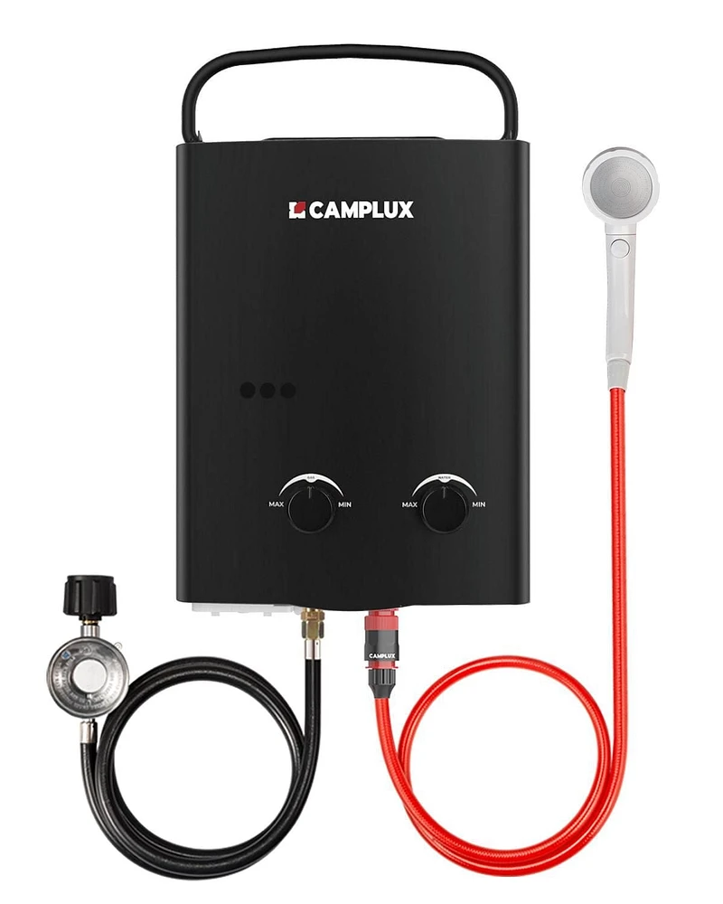 Camplux 1.32 GPM 34,000 BTU Outdoor Portable Propane Tankless Water Heater, Black