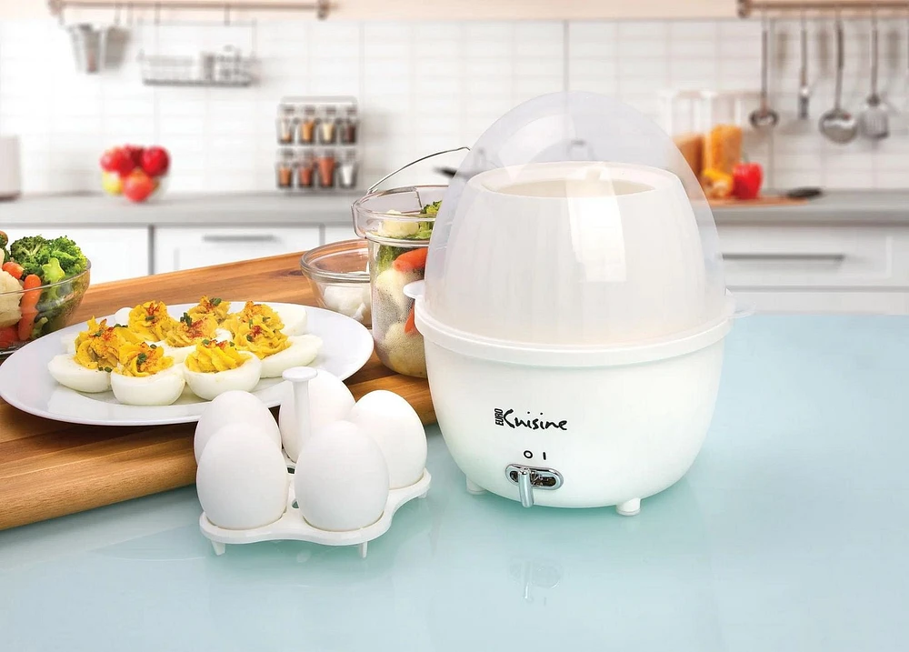 Electric Mini Food Steamer and  Egg Cooker with Auto Shut Off Feature - White