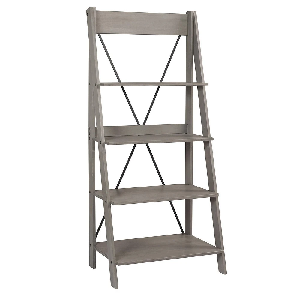 Bibliothèque à échelle en bois massif de 172,72 cm (68 po) - Gris