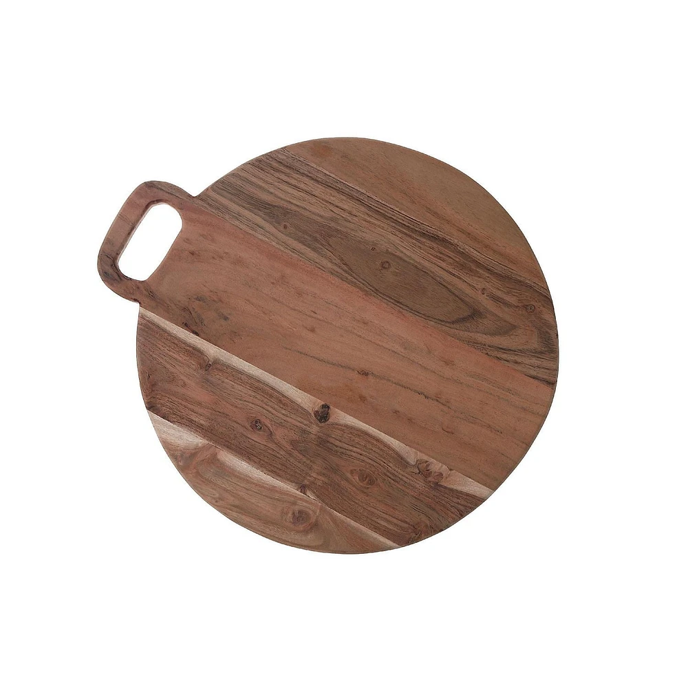 IH Casa Decor Acacia Wood Round Serving Board Avec Poignée 18"