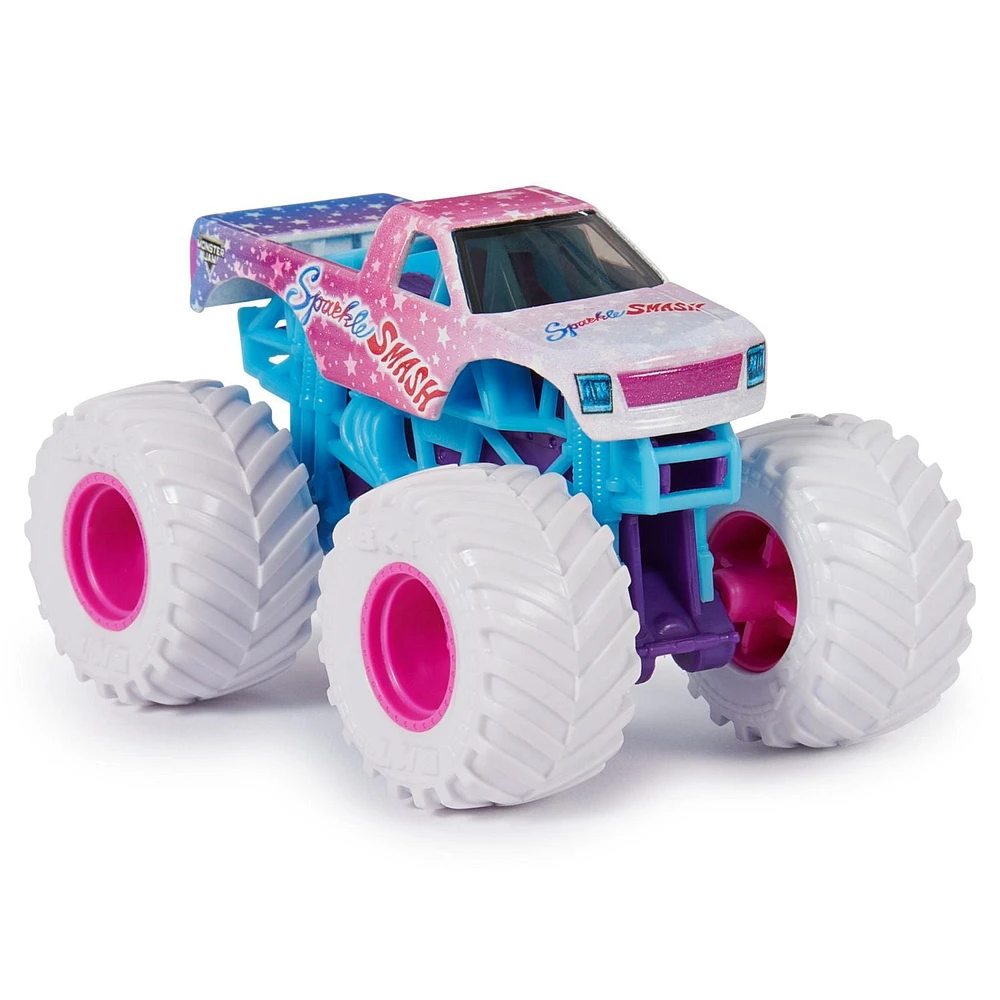 Monster Jam, Monster trucks officiels en métal moulé Sparkle Smash Vs. Sparkle Smash, échelle 1:64, jouets pour garçons à partir de 3 ans