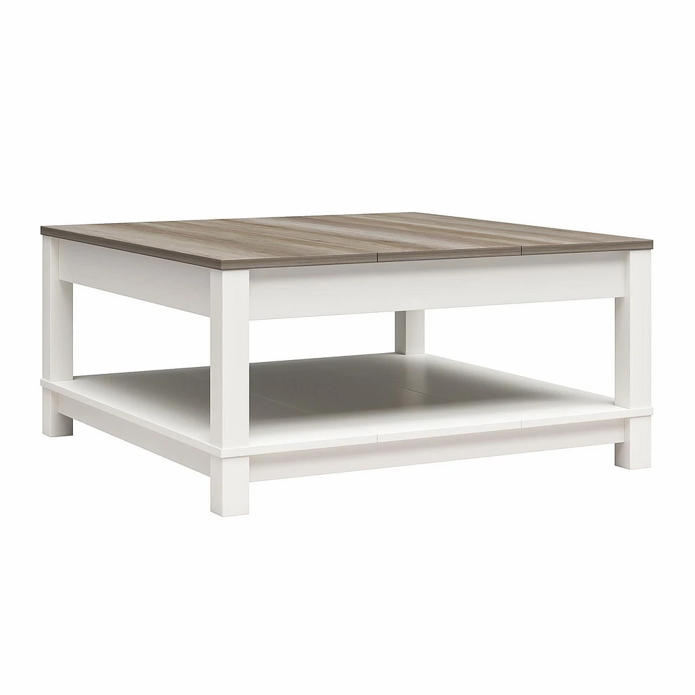 Ameriwood Home Chapel Hill Rustic Farmhouse Coffee Table, White with Brown Oak Top
