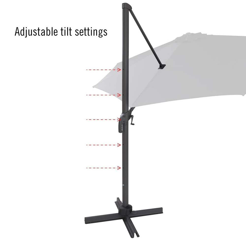 CorLiving Auvent en tissu durable de 11,5 pi avec titre décalé et parasol rotatif de luxe avec cadre en aluminium pour terrasse, jardin et plus encore