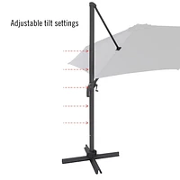 CorLiving Auvent en tissu durable de 11,5 pi avec titre décalé et parasol rotatif de luxe avec cadre en aluminium pour terrasse, jardin et plus encore