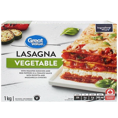 Great Value Vegetable Lasagna, 1 kg