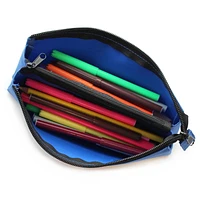 Pen + Gear 3 Pocket Pencil Pouch in Blue Polyester with Black Zips
