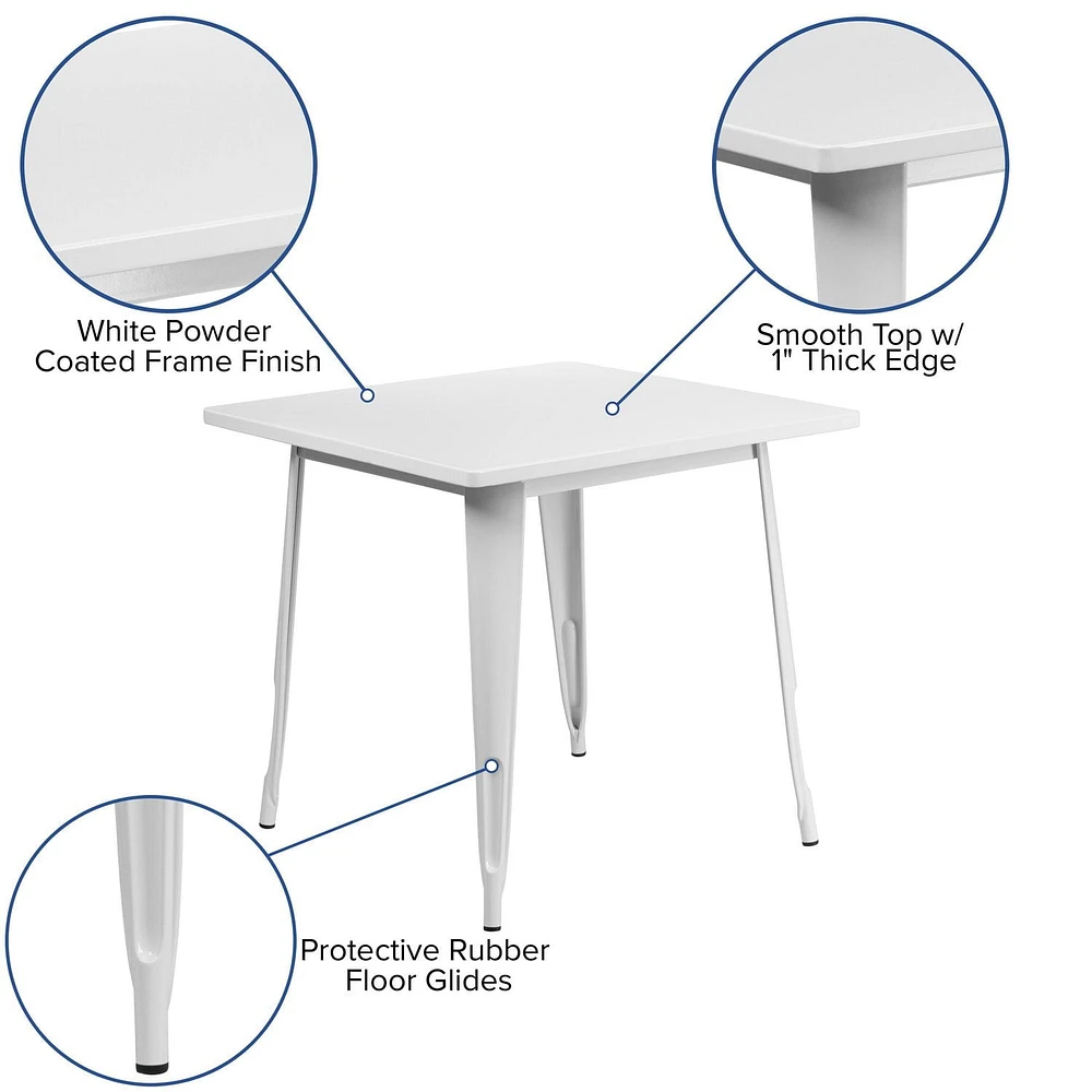 Table intérieure-extérieure en métal blanc carrée de 31,5 po
