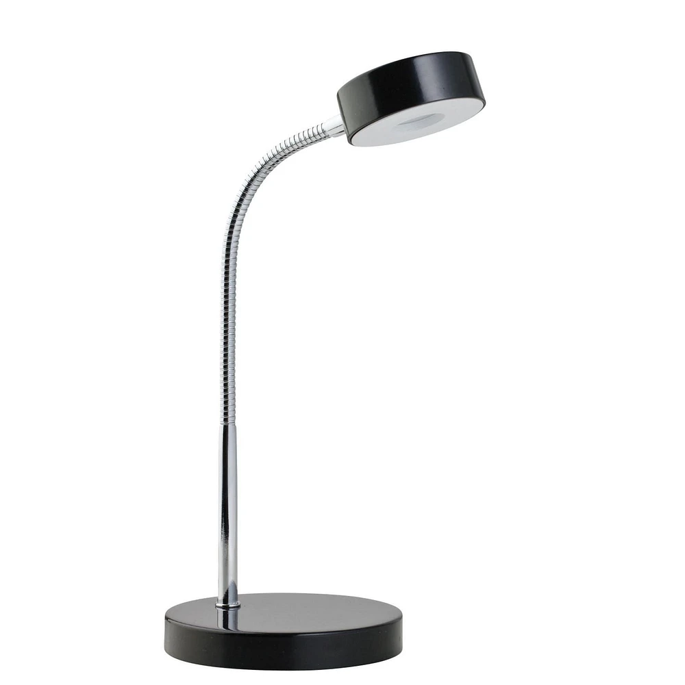Lampe de bureau en métal à ampoule DEL intégrée de Globe Electric, certifiée Energy Star, fini noir mat, col de cygne en chrome, 5 watts, 250 lumens, 12643