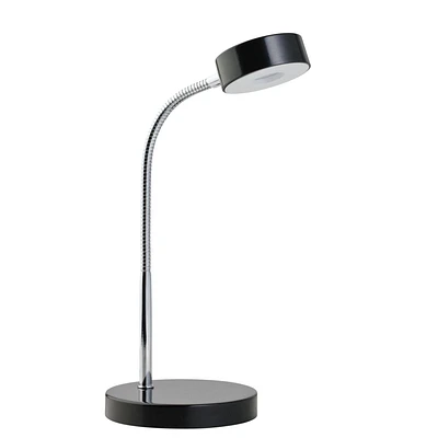Lampe de bureau en métal à ampoule DEL intégrée de Globe Electric, certifiée Energy Star, fini noir mat, col de cygne en chrome, 5 watts, 250 lumens, 12643