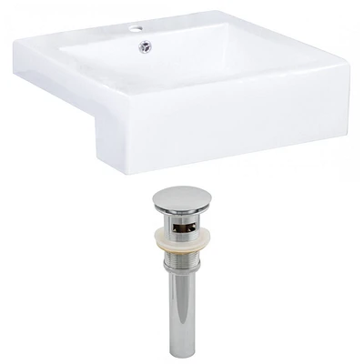 in. W Semi-Recessed White Bathroom Vessel Sink Set For 1 Hole Center Faucet AI