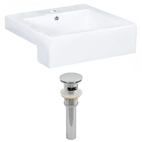in. W Semi-Recessed White Bathroom Vessel Sink Set For 1 Hole Center Faucet AI